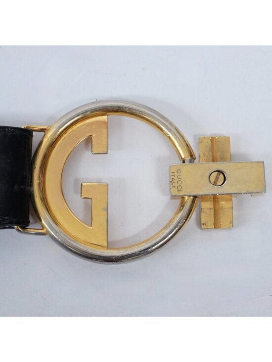 Vintage GUCCI 85 / 34 belt patent leather double G buckle GG gold Rare main image 6